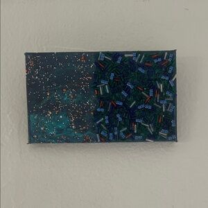 Mini Handmade Green & Blue Mixed Media Wall Art